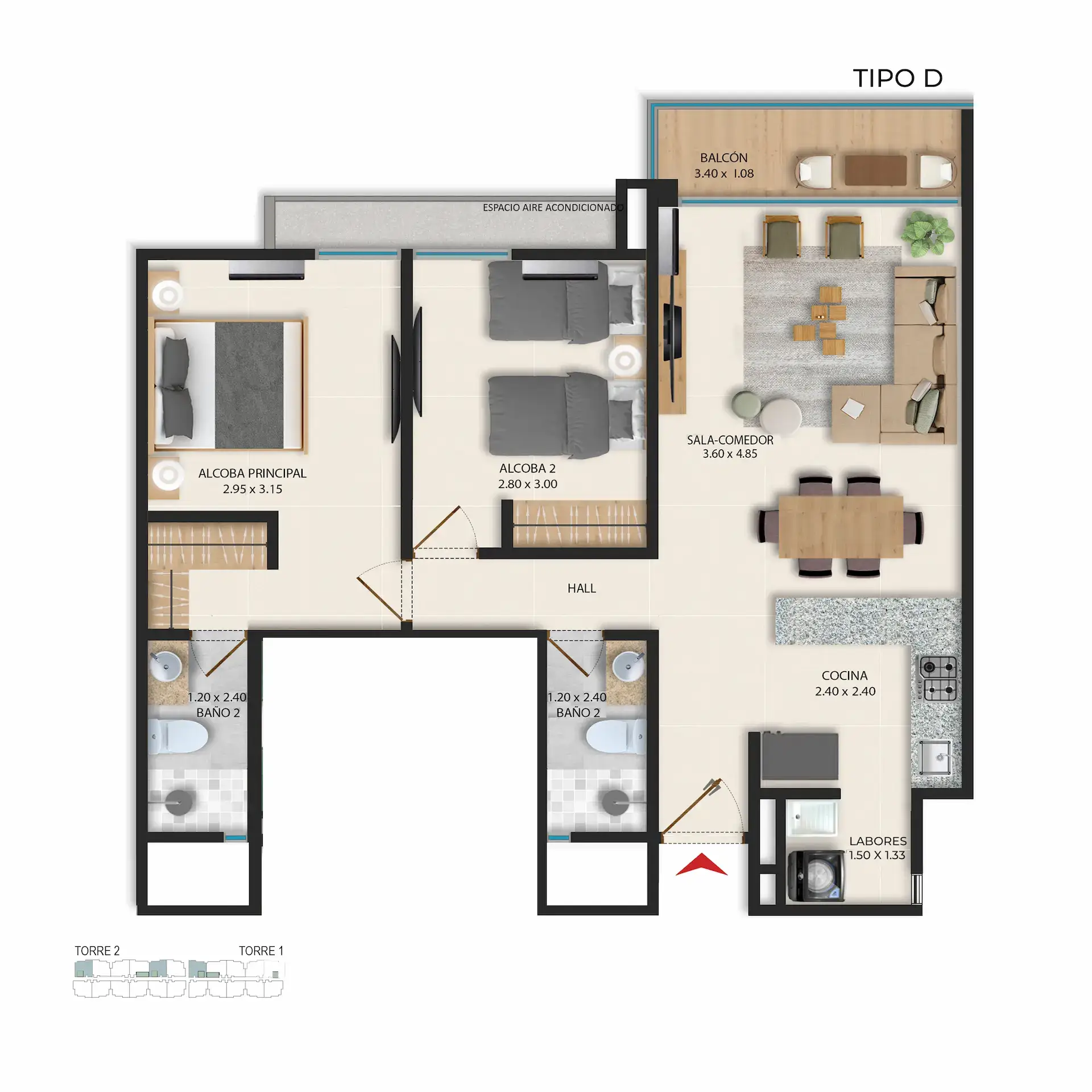 AM2 - APTO OCRE (D) - 75 M2